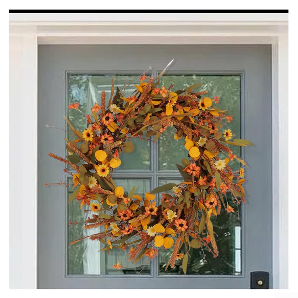 Ghirlanda autunnale decorativa con foglie d'acero, ghirlanda di fiori realistica per il Ringraziamento e il Ringraziamento, robusta decorazione per porta, diametro 50 cm