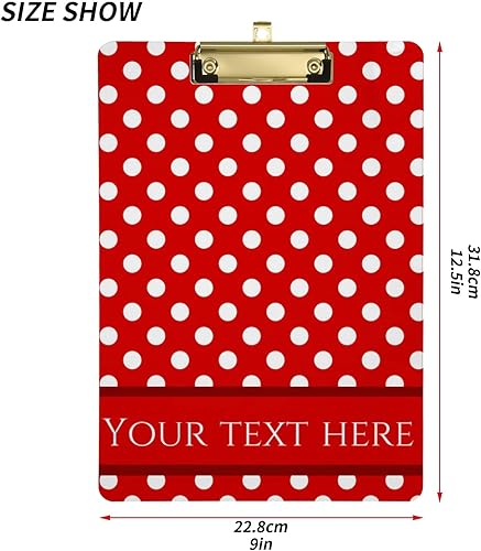 Miniatura 3 de Portapapeles de lunares rojos personalizados, tamaño carta, portapapeles de impresión personalizado con clip de metal de perfil bajo para colgar,