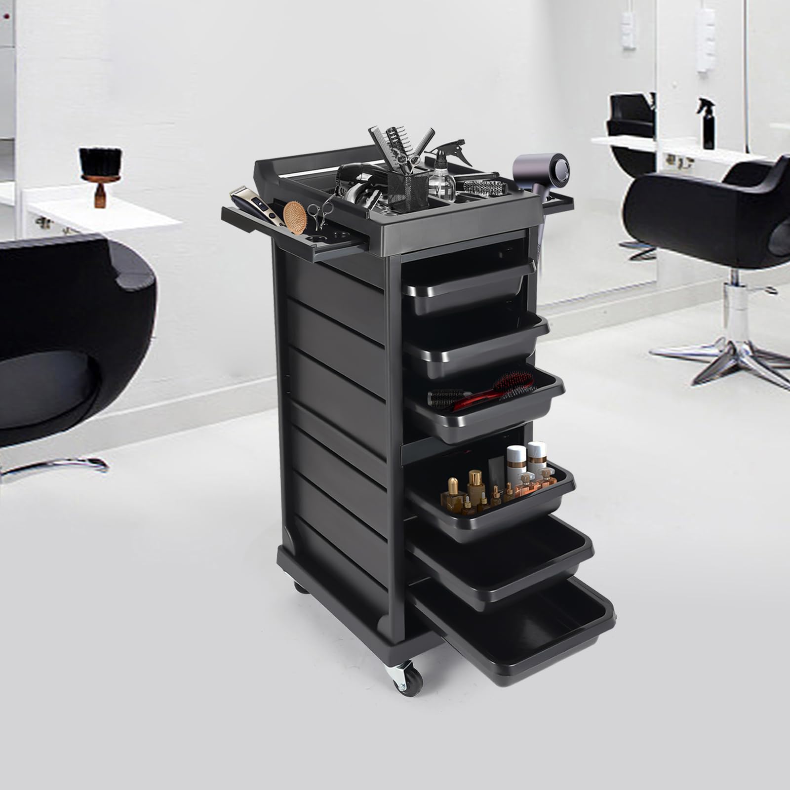 Salon Trolley Seven Layers, Salon Trolley Cart with Wheels with PVC Universal Wheels, Salon Cart for Hair Stylist, Surface Smooth, Wet Cloth Wipe On Clean for Barber Store, Beauty Salon and So On