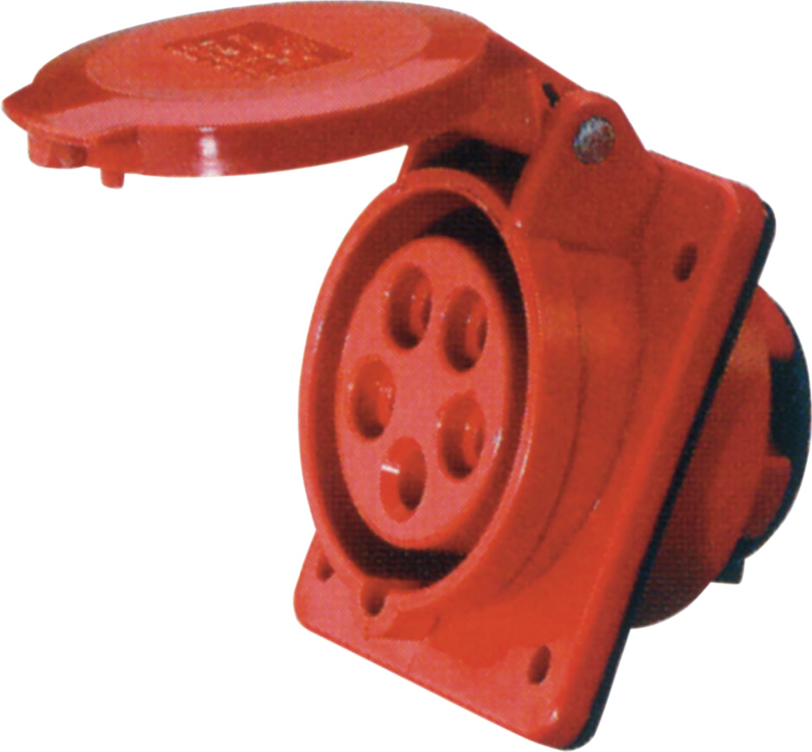 Connecteur femelle châssis 5 contacts 415V 16A alimentation triphasée rouge encastrable