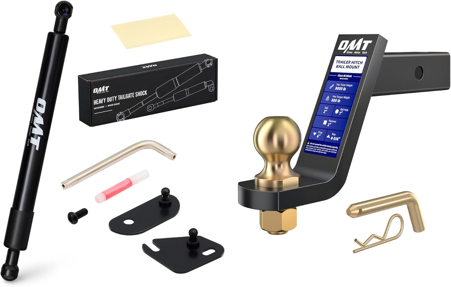 Orion Motor Tech Compatible with 15-25 F150 Tailgate Assist Accessories & Trailer Hitch Ball Mount, Bundle