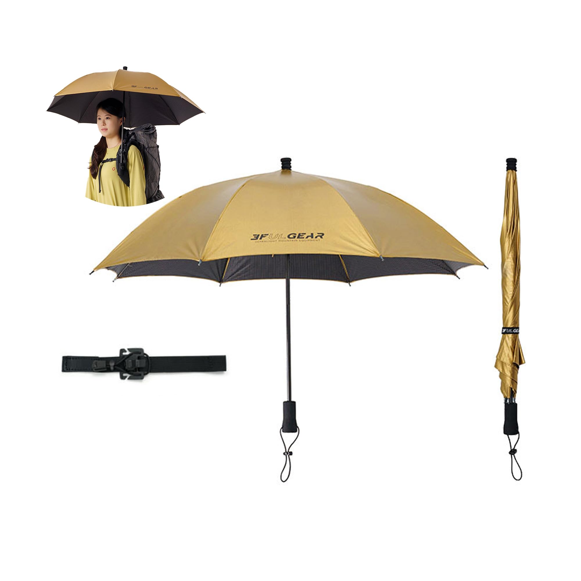 windhike 3F UL GEAR ultralekki parasol trekkingowy, włókno węglowe, nylon Dyneema 20D, wodoszczelny i chroniący przed słońcem, w zestawie uchwyt na plecak, na wędrówki, kemping, wędkowanie na świeżym
