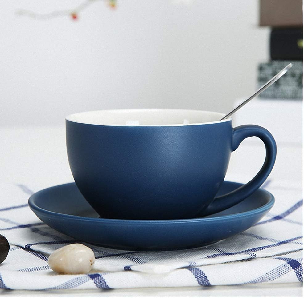 THUMBGEEK Porcelain Cappuccino Cups with Saucers and Spoon – for Specialty Coffee Drinks, Latte, Cafe Mocha and Tea used at Home and in Coffee Shops Professional Baristas (Dark Blue) THUMBGEEK Porcelain Cappuccino Cups with Saucers and Spoon – for Specialty Coffee Drinks, Latte, Cafe Mocha and Tea used at Home and in Coffee Shops Professional Baristas (Dark Blue)