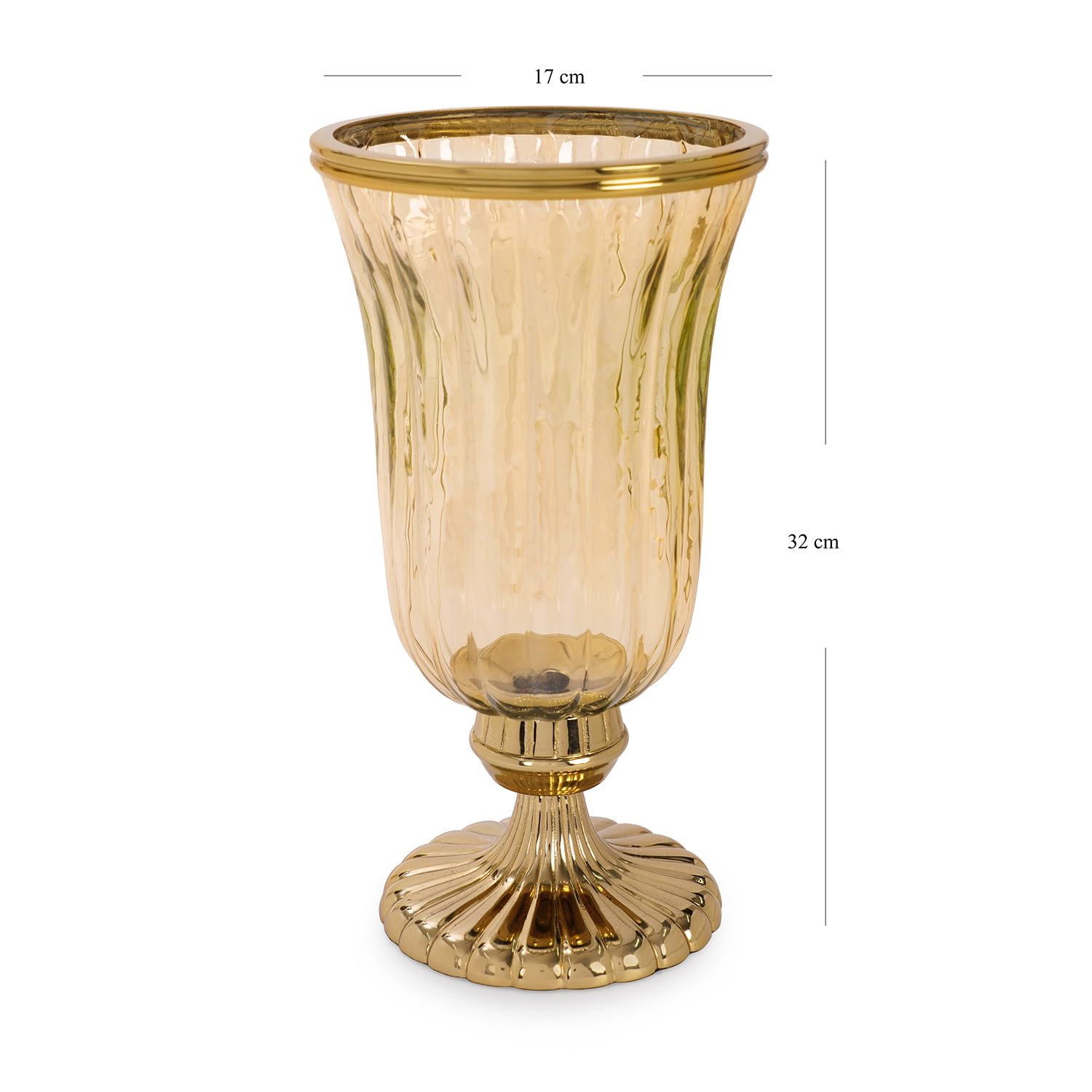 Pure Home + Living Gold Ribbed Hurricane with Short Stand - Large 2