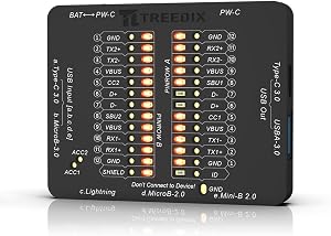 Treedix USB Cable Tester, USB-C Cable Tester, Data Cable Tester, Test Board, USB Tester for Type-C, USB-A 3.0, Micro-B 3.0, Micro-B 2.0, Mini-B 2.0 and Lightning Cable by Checking the LEDs