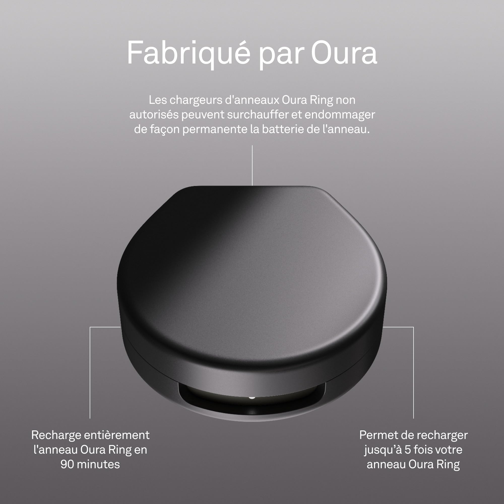 Oura Ring 4 (câble USB-C Non Inclus) Boîtier de Recharge - Gris foncé - Taille 4 - Peut contenir jusqu'à 5 recharges/capacité de Recharge d'un Mois, Recharge en 90 Minutes