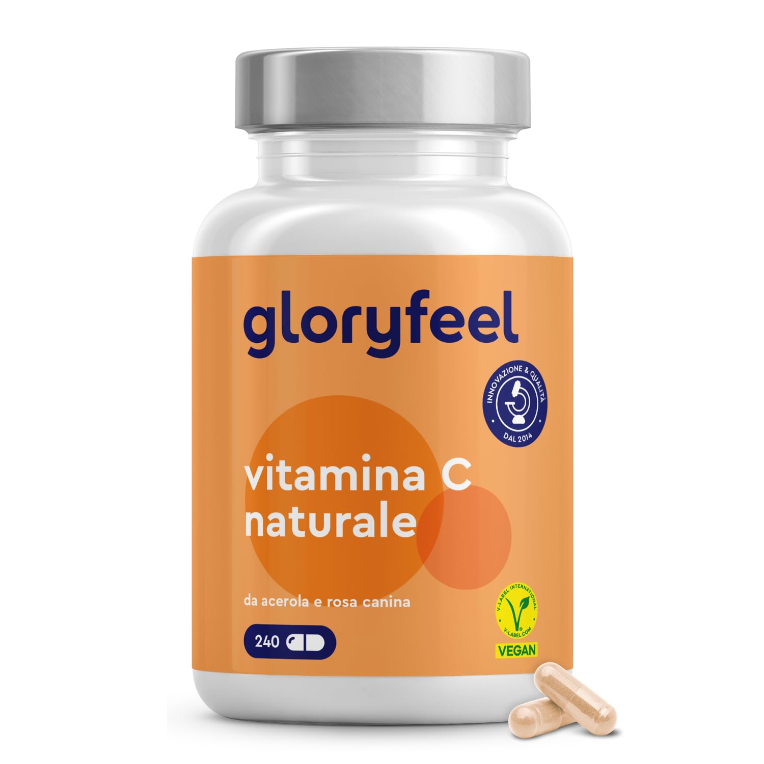 Vitamina C Naturale 240 Capsule, Vitamina C Acerola e Rosa Canina, 400 mg Vitami