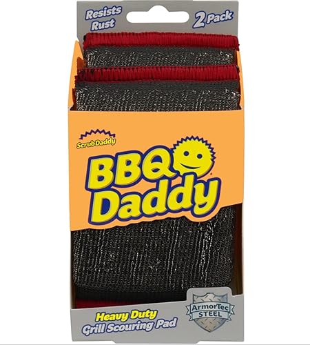 Scrub Daddy BBQ Daddy Scour - Almohadilla multiusos de acero sin productos químicos hecha para cocina al aire libre mecánica taller 2 unidades