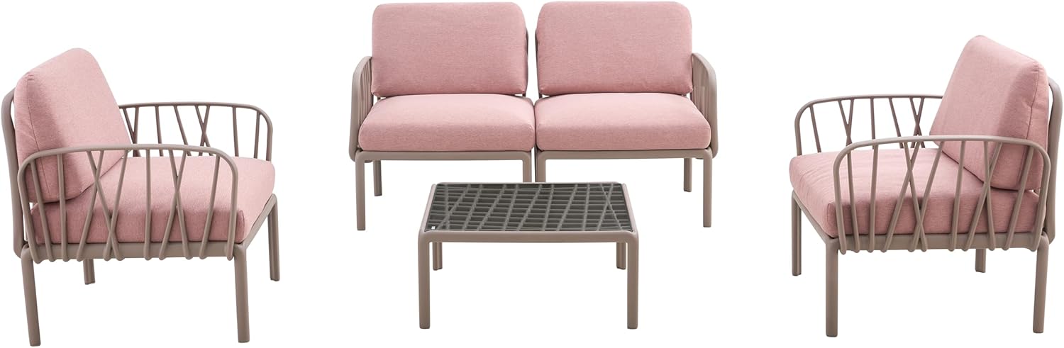 Patio Indoor, Outdoor g Sofa Set Plastic Base with Soft Cushion Weather Waterproof Chair Sectional Furniture for Balcony GPool Lawn Backyard Morden Design Sitting Room Sofa Set