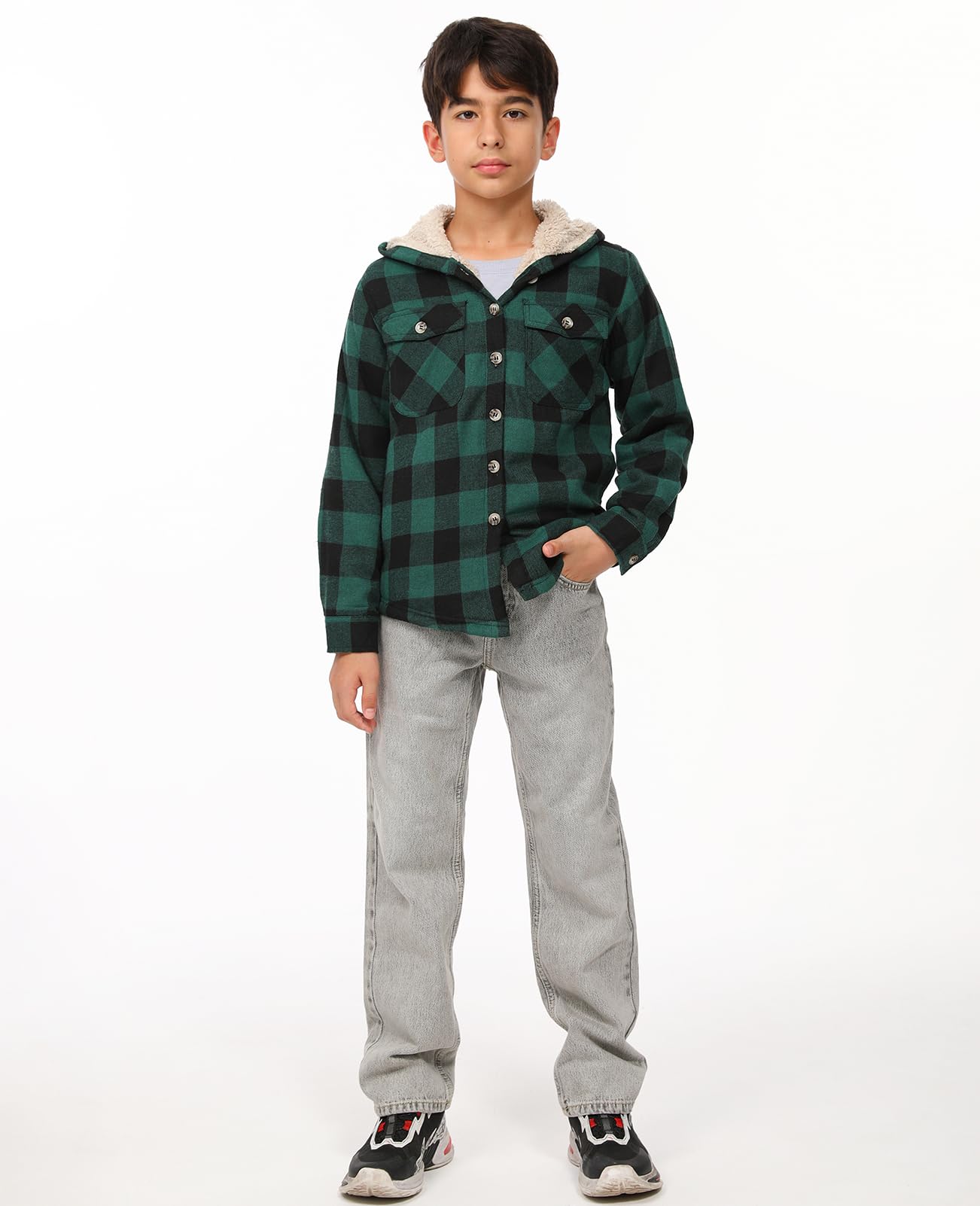 ZENTHACE Chaqueta de franela con capucha y forro de sherpa para niños | Para 2 a 16 años, chaqueta cálida para otoño e invierno con bolsillos para las manos, unisex, regalo de vacaciones y