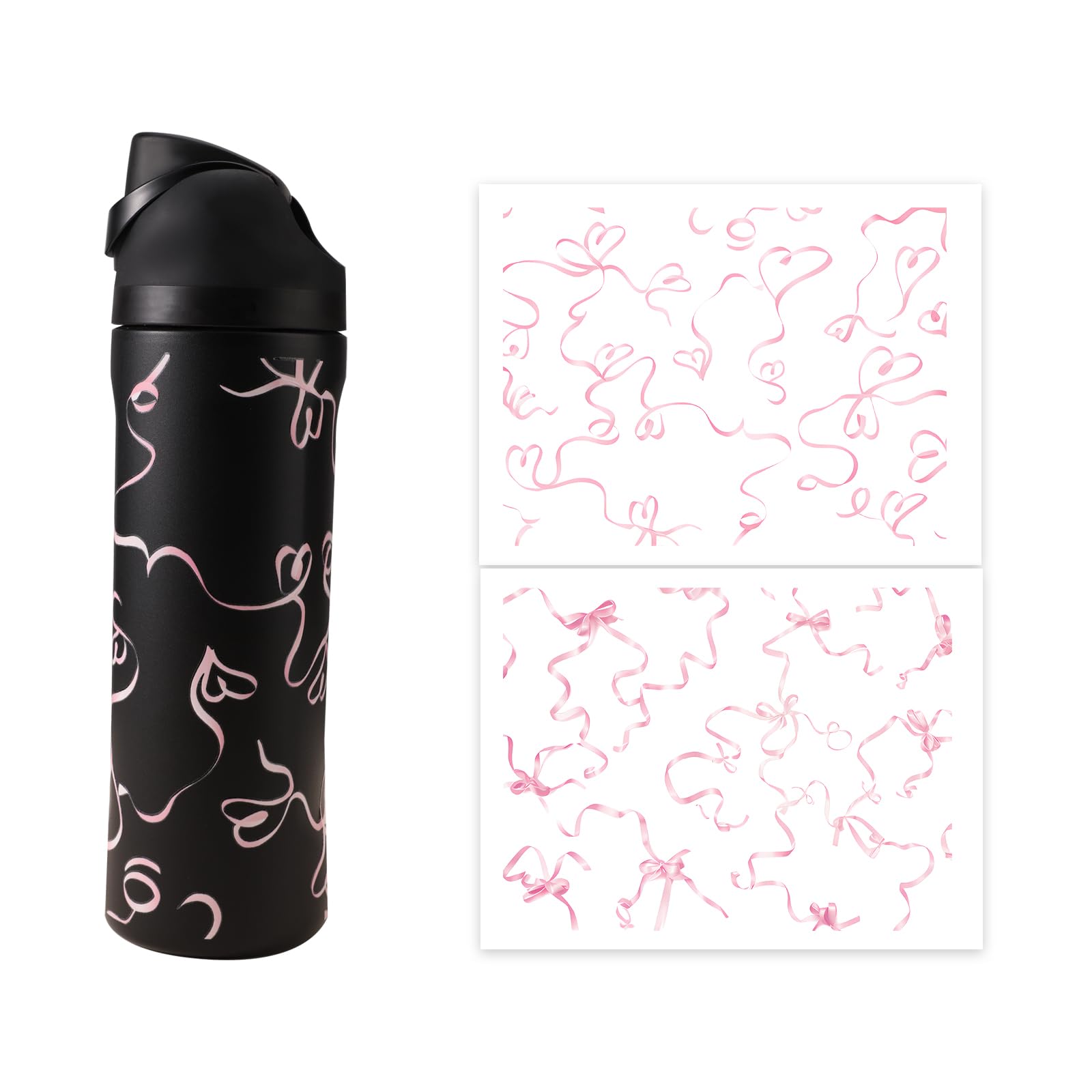 Lyreh 2pcs Bows Stickers for Owala Cute Tumbler Decals Glass Cup Bows Decals Cute Coquette Tumbler Stickers Love Water Bottle Accessories Compatible with Owala 24oz Water Bottles (Pink)