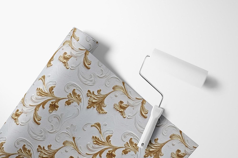 Tapeta flizelinowa premium barokowa biała ornament złoty elegancka