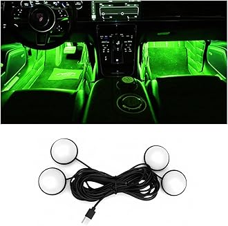 BESULEN Car Interior LED Lights, Automotive Ambient Neon Light Kit with USB Port, Car Accessories, Gifts for Men and Women, 4 in 1 Decoration Lights for Car, Garden, Home, Party（Green）