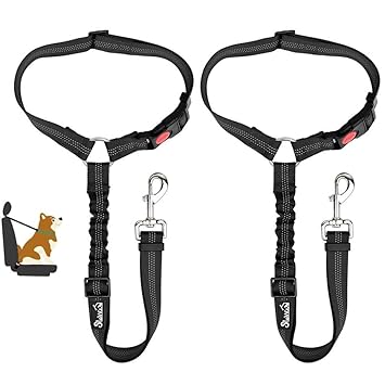 Lukovee Dog Car Seatbelt Headrest Restraint Seat Belt Straps, 2 Pack Dog Tether for Vehicle Adjustable Pet Safety Leads Elastic Bungee Backseat Leash for Dog Harness Collar Travel Daily Use (Black)