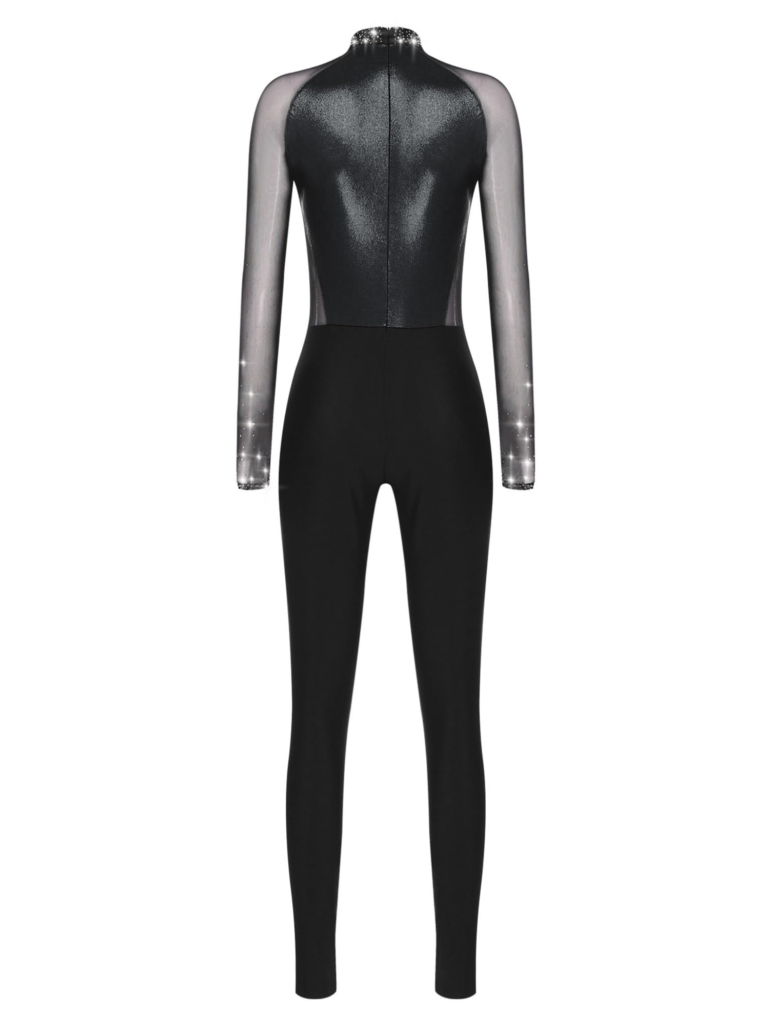 Damen Turnanzug Glitzer Gymnastikanzug Ganzkörper Trikotanzug Langarm Gymnastik Leotard Wettbewerb Tanzkostüm