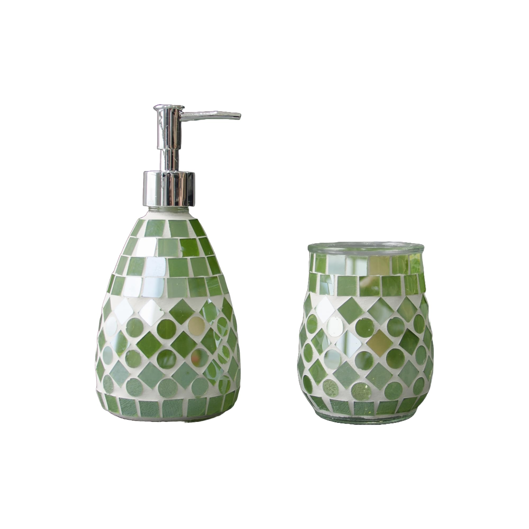 ELEGANTZ Juego de accesorios de baño - Juego de accesorios de baño de mosaico con dispensador de jabón de vidrio y soporte para cepillo de dientes - Accesorios de baño decorativos para encimera para