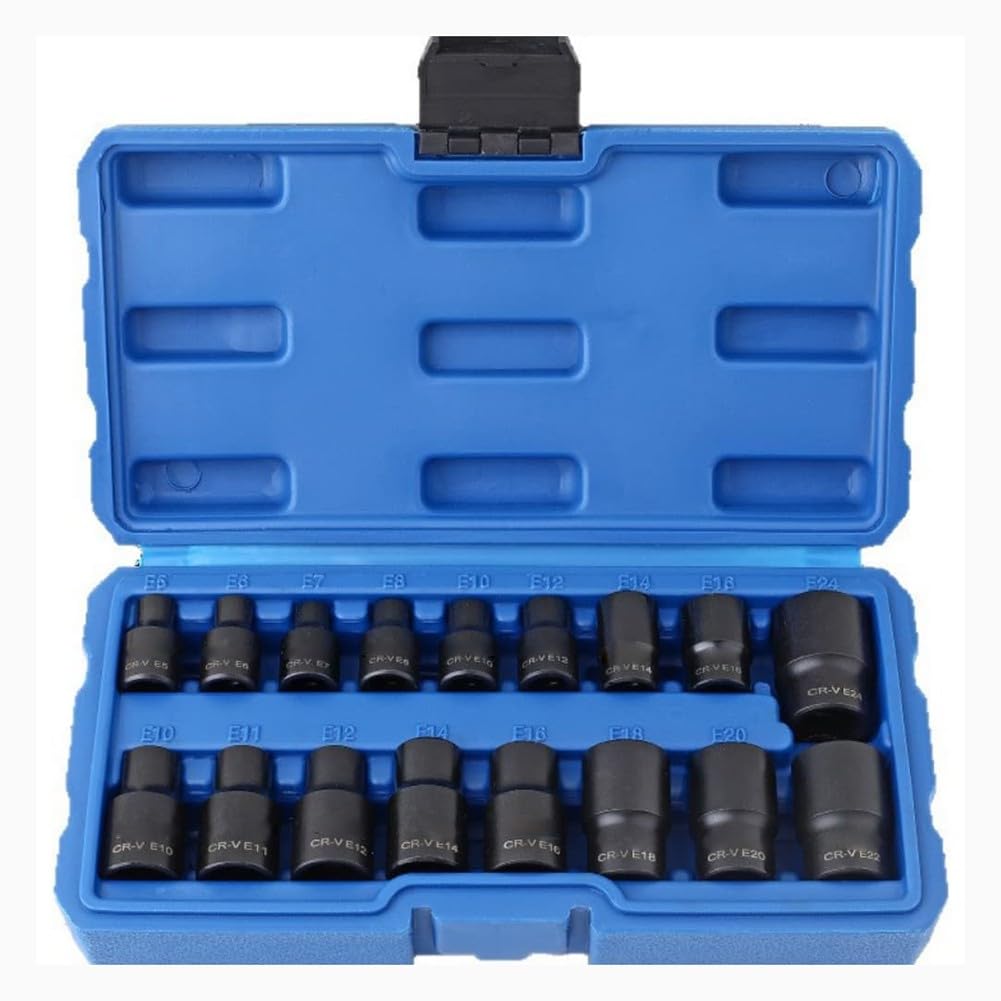 Lot de 17 douilles métriques de type E, acier au chrome vanadium, poignée ergonomique antidérapante, pour réparation automobile et bricolage