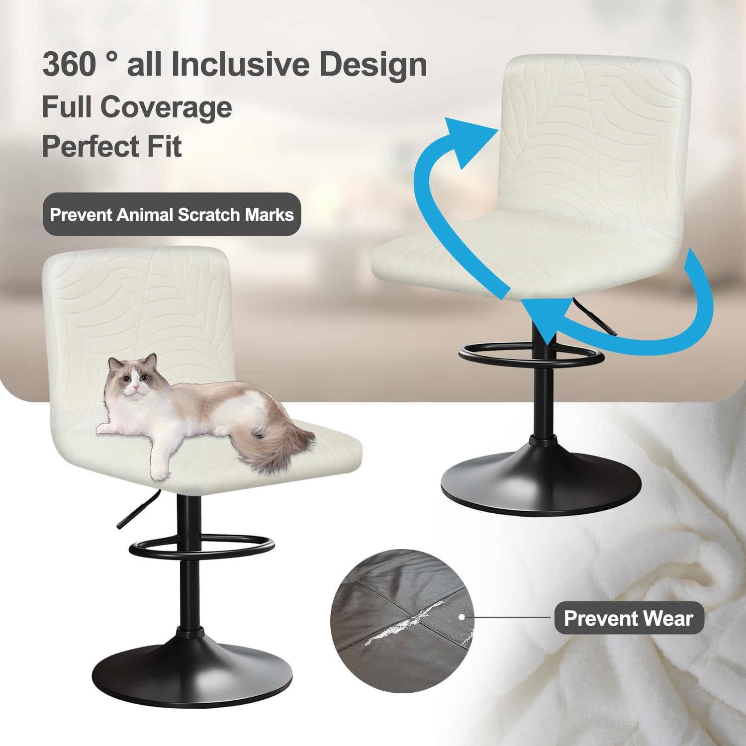 Bar Stool Covers with Back Bar Stools Slipcovers with Backrest Very Soft Elastic and Easy to Install Wrinkle Resistant, Washable, Dustproof (4, White)