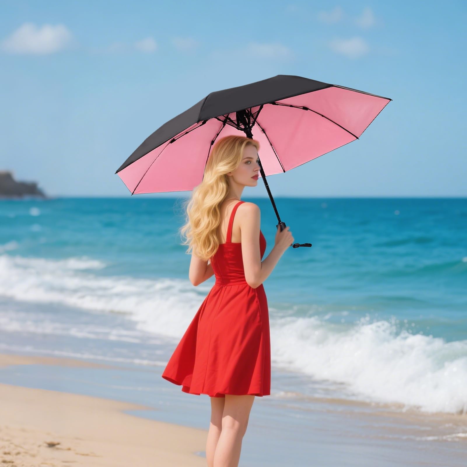 Paraguas con ventilador – Sombrilla refrigerante con ventilador – Funda de lluvia portátil Accesorios de viaje para adultos niños Verano Golf Picnic al aire libre Deportes Camping