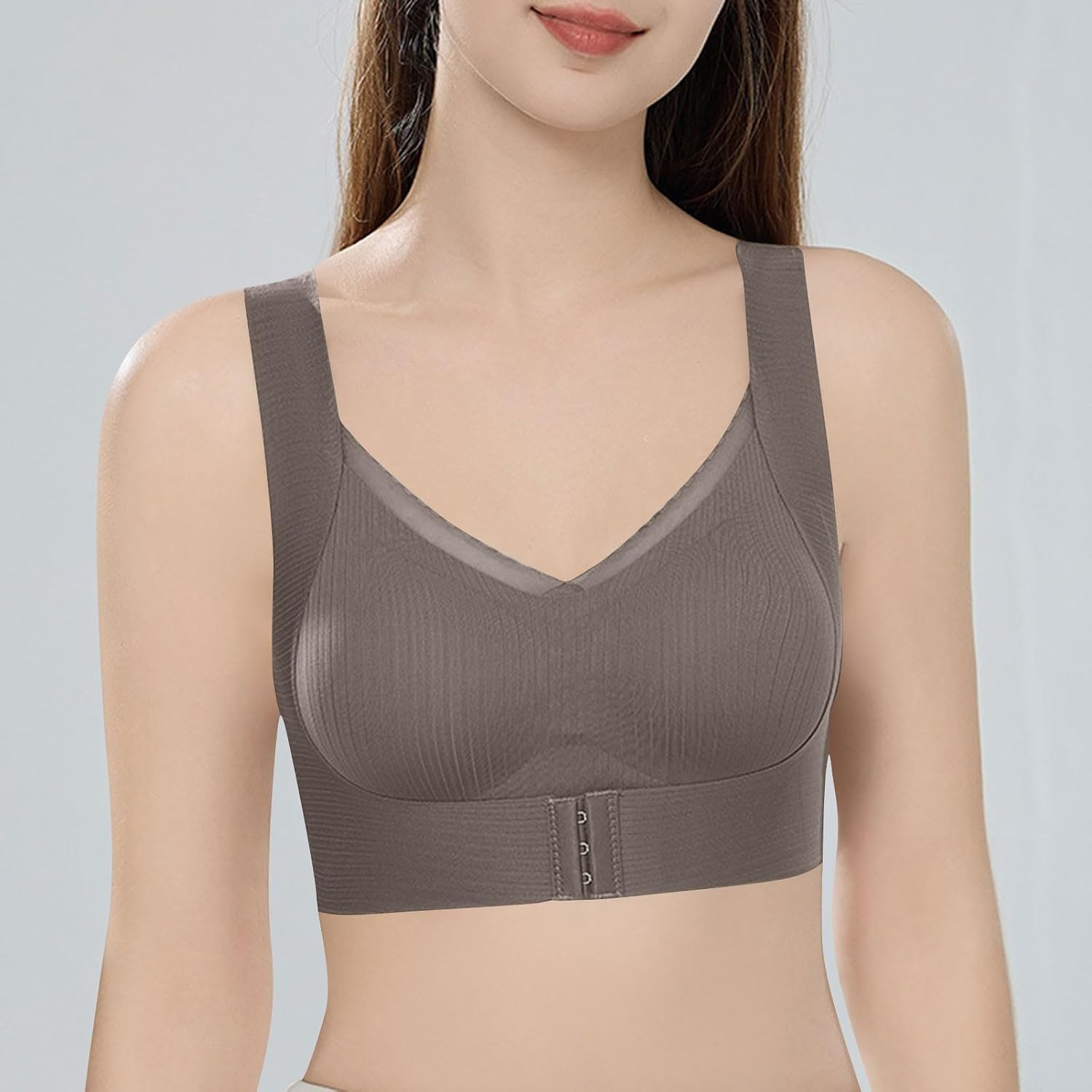 Women's Jelly Front Closure Bra Wireless Full Coverage Wide Strap Padded Posture Corrector Bra Lifting Push Up Bras