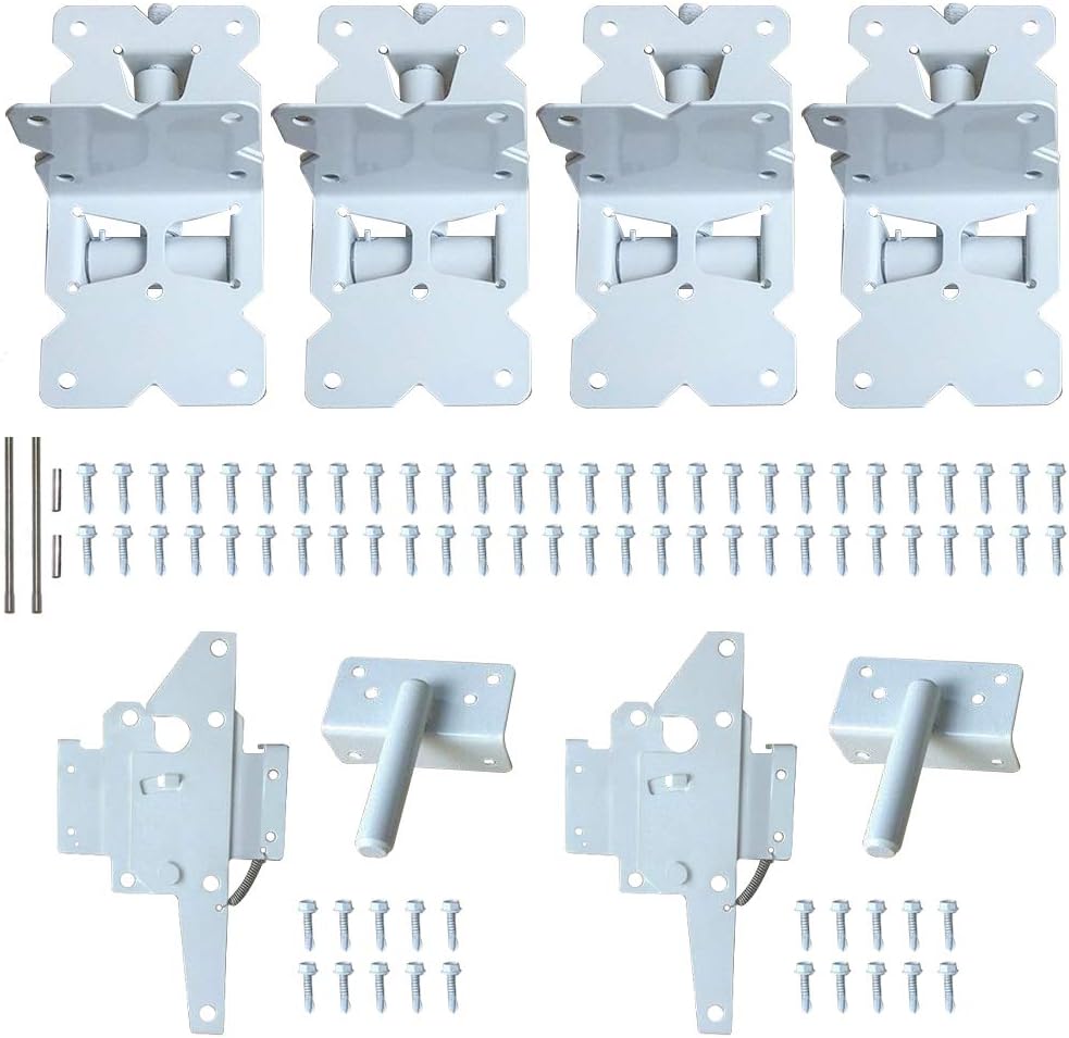 ZEKOO Stainless Steel Gate Hardware Kit, Self Closing Gate Hinges and Latch, Rust Proof, Use for Vinyl Fence Gate and Wood Fences Gate, Heavy Duty 2 Gate Latches 4 Gate Hinges (White)