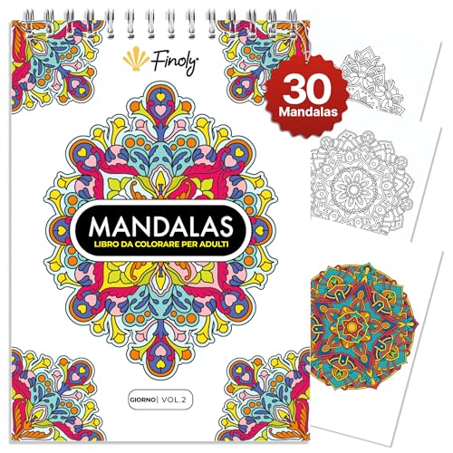 Finoly Libro Mandala da Colorare Adulti Rilassamento e Antiestress | Libri Mandala da Colorare per Adulti A4 Antistress | Album Mandala da colorare L’inchiostro non Trapassa | Rilegatura a Spirale
