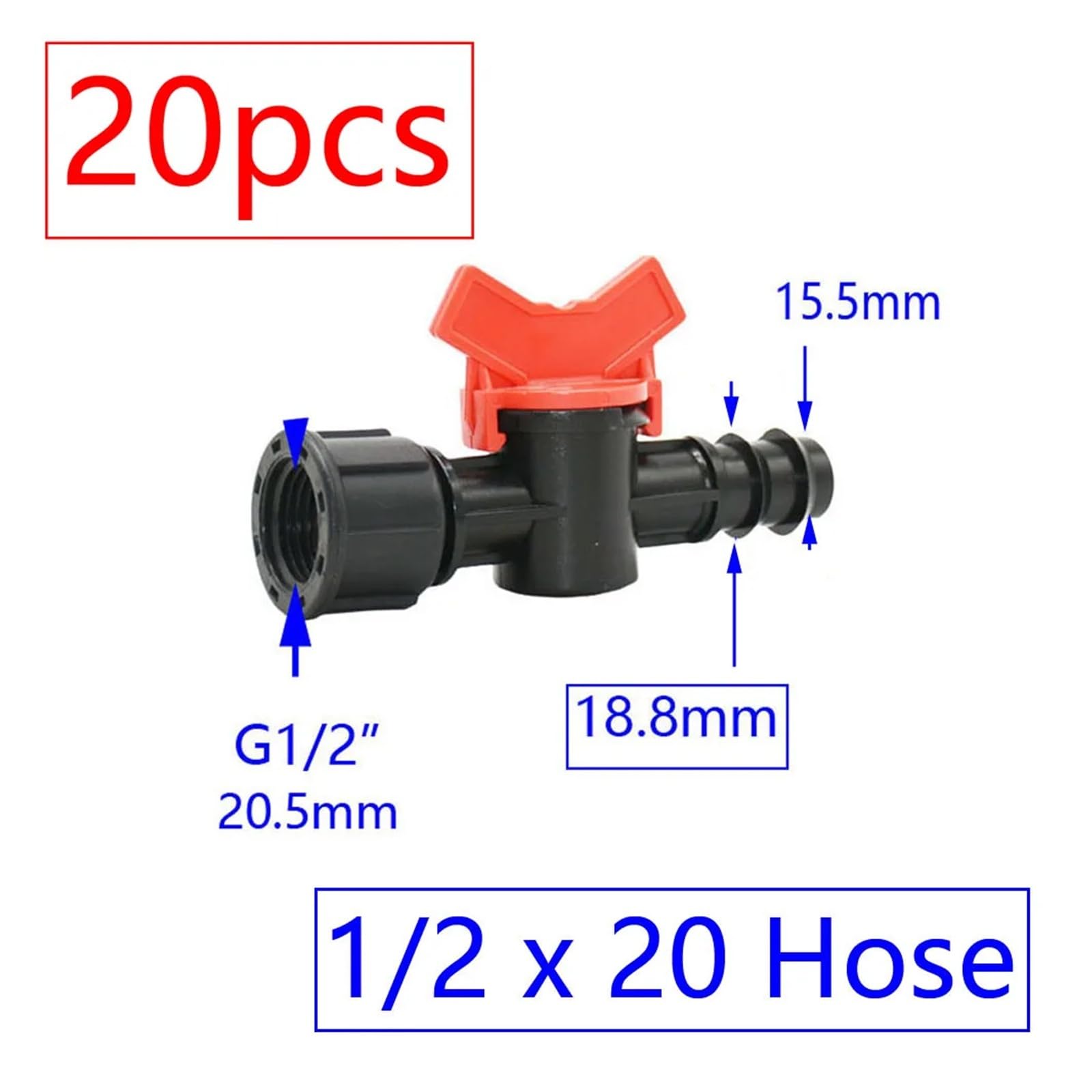 Accesorios para barcos 20 piezas de mini válvulas de riego por goteo de 4/7, 3/8/10/12/16/20/25 mm, grifo de jardín con rosca macho de 1/2" y 3/4" for manguera de agua Accesorios de riego(V)