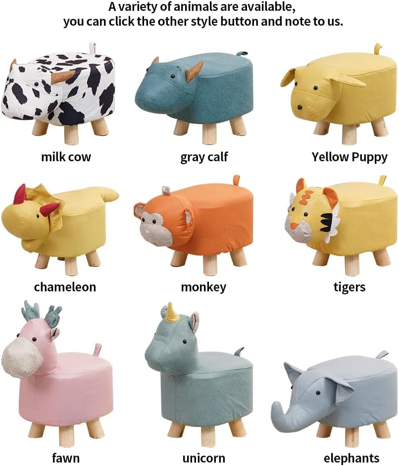 Animal Footstool Foot Rest, with Wooden Legs, Cartoon Bench Portable Storage Cute Ottoman Stool, Sofa Tea Stool for Guest Rooms, Bedroom Decor,Elephannt. (Color : White)