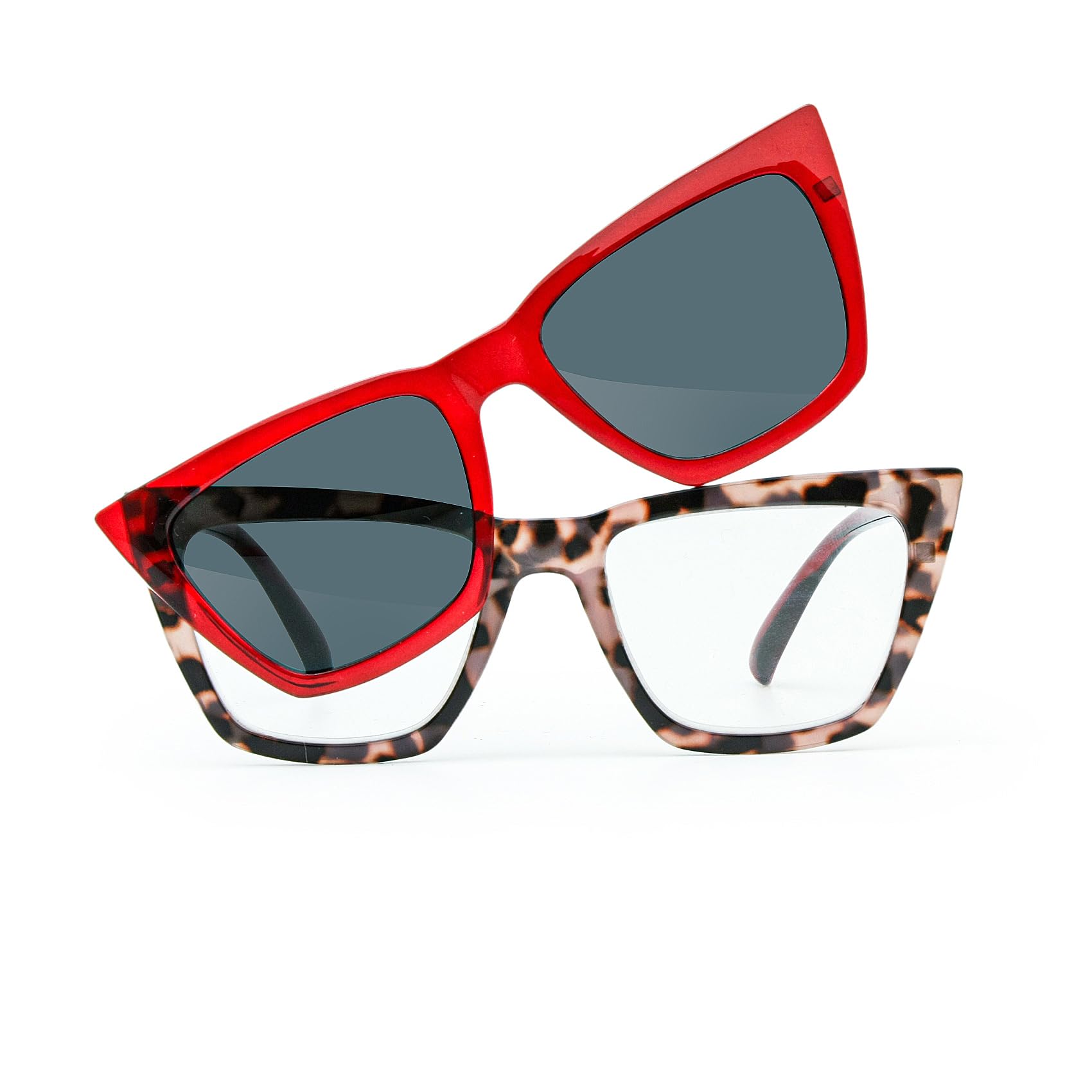 TranStep 2-in-1 Magnetic Reading Glasses with Clip-On Sunglass Lenses Shades Anti-UV Smart-Click