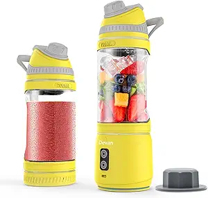 Portable Blender, Anti-Jamming 300 Watt for Shakes and Smoothies, 24oz Travel Blender USB Rechargeable, BPA Free Sporty bottle with a Travel Lid. (Black Base Grey Lid) (Yellow Base Grey Lid)
