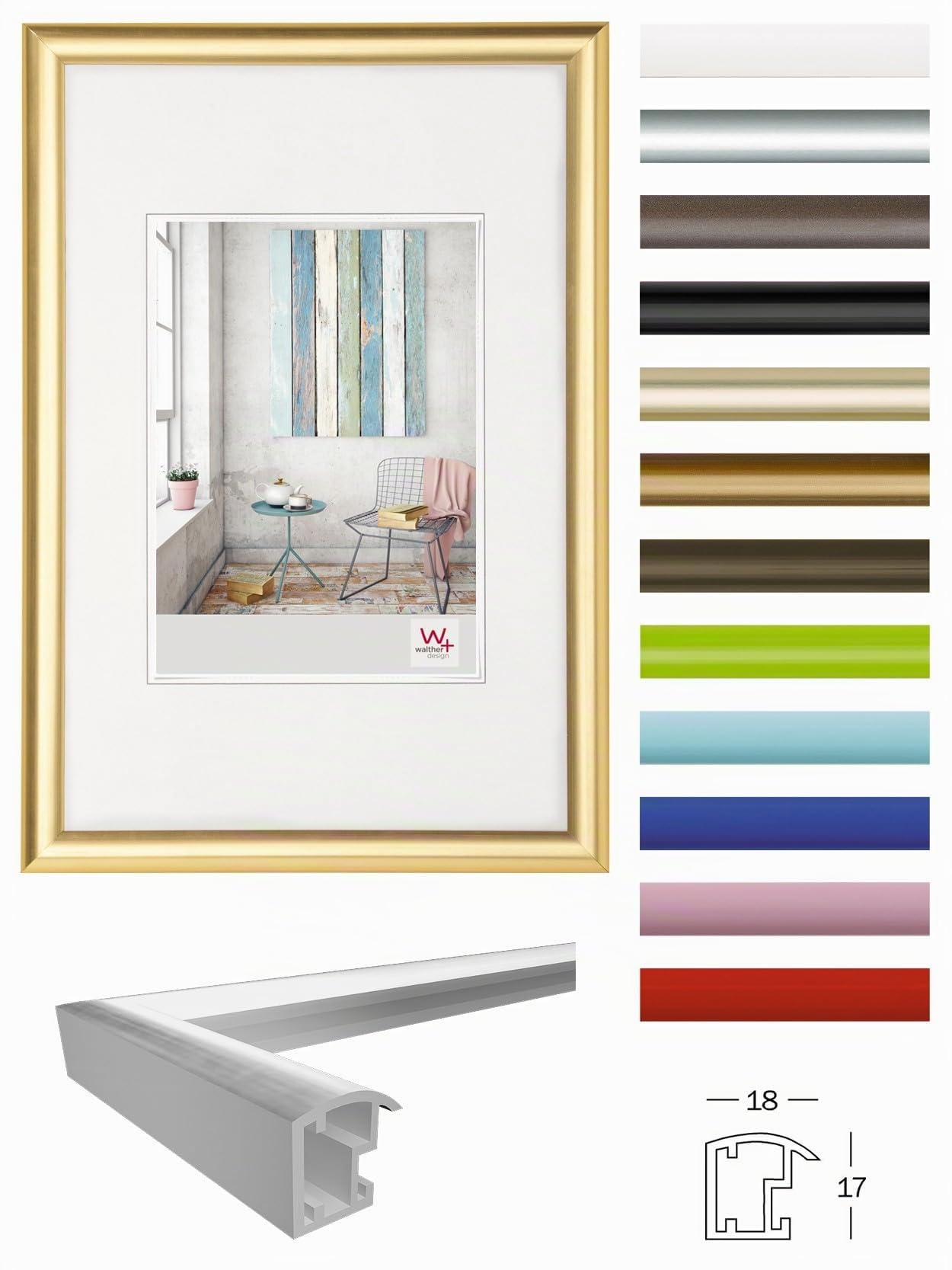 walther design Marco de fotos dorado 50 x 70 cm Marco de plástico Trendstyle KP070G