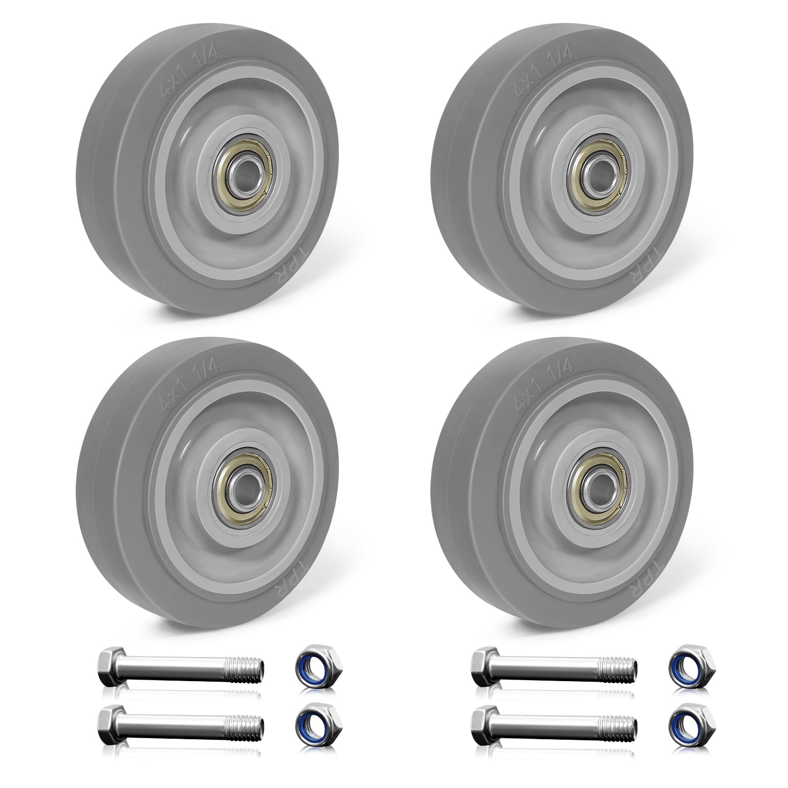 Sohnvwtgd 4 Pack 4 Inch Caster Wheels, Thermo Rubber Wheels Silent Castor (Set Of 4)- Heavy Duty Caster Wheels With 1600 Lb Capacity, Industrial Casters Wheels For Cart Furniture Workbench