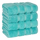 American Soft Linen Luxury Hand Towels for Bathroom, 600 GSM Heawy Weight 16x28 Size 100% Cotton Turkish 4 Piece Hand Face Towel Set, Turquoise Blue Hand Towels