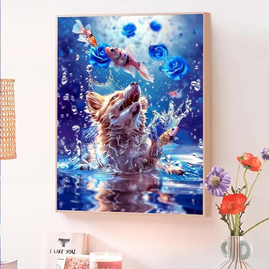 Pintar por Numeros Adultos Zorro, Cuadros para Pintar por Numeros Niños con Pinceles y Pigmento Acrílico, DIY Kit Manualidades Acuarelas Niños, Decoración de Paredes del Hogar Pescado 70x90cm O-241