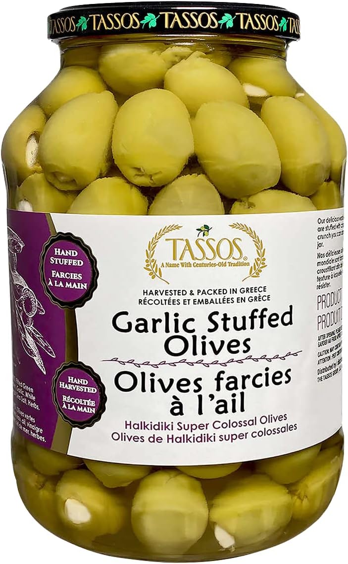 Tassos Halkidiki Super Colossal Garlic Stuffed Olives 50 fl oz
