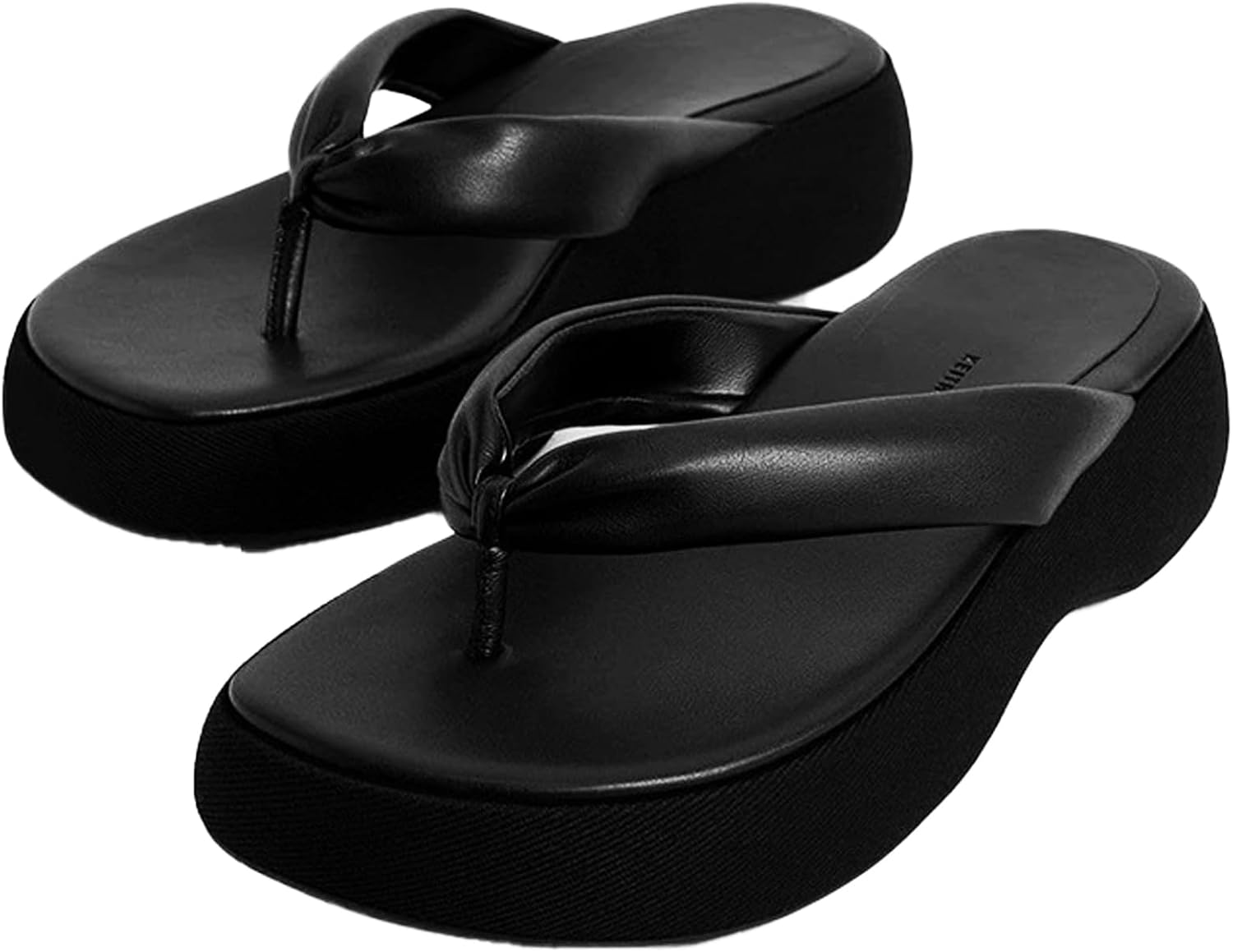 Women's Leather Platform Wedge Flip Flops With Arch Support Comfort Round Open Toe Slip On Thong Sandals Summer Casual Beach Vacation walking Slippers