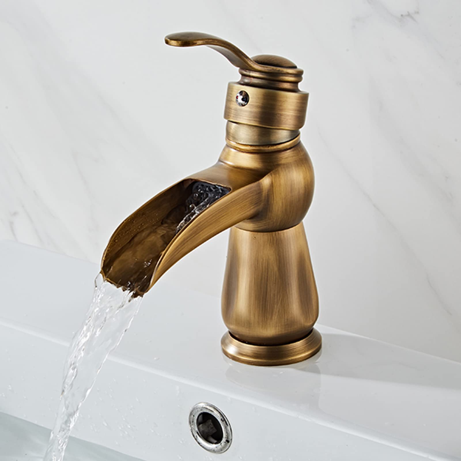 VDOQTLJT Bathroom Basin Faucet Waterfall Brass Hot Water and Cold Faucet-Black(Antique)