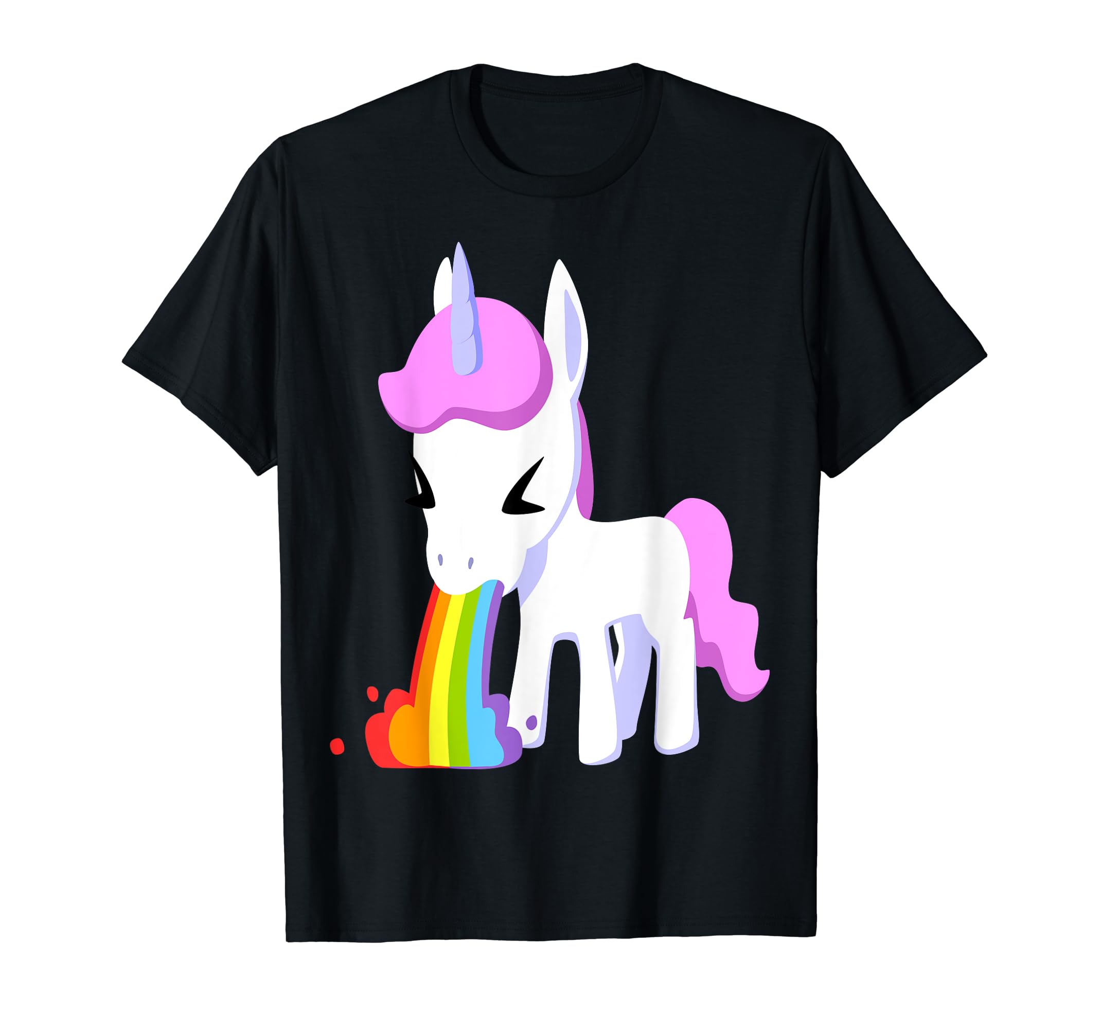 Maglietta nera con motivo Unicorno che voma arcobaleno. T-shirt