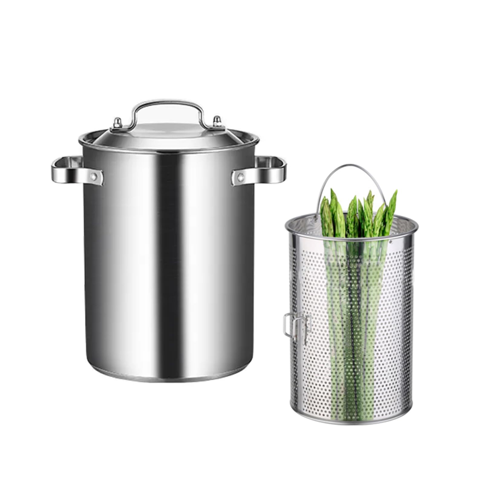 Vaporizador de espárragos para verduras con cesta de vapor interior y tapa de acero, olla de acero inoxidable de 4 litros para cocinar pasta de espaguetis para el hogar, olla para huevos duros, gambas