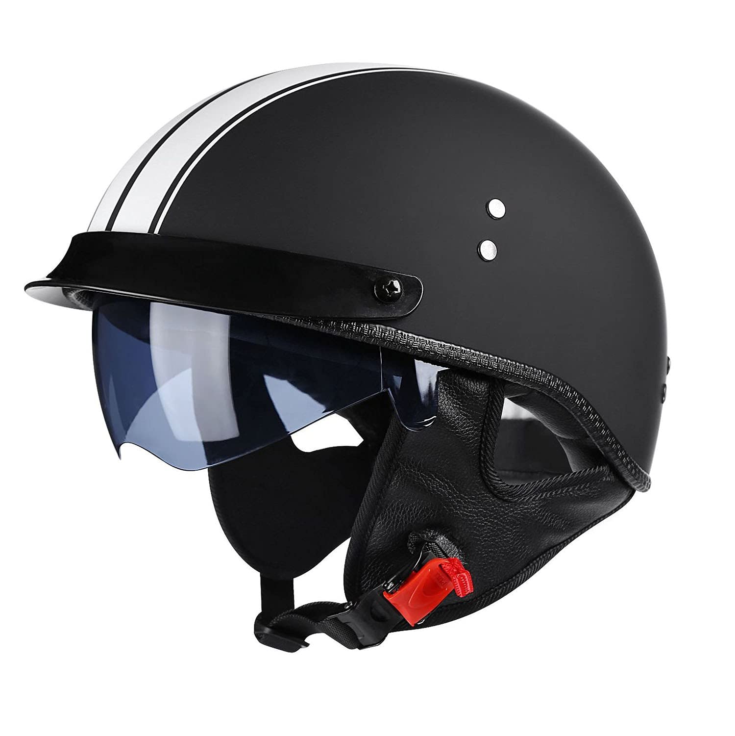 Casque Moto Demi- Jet Vintage ECE Homologué Casque de Moto Jet Retro Scooter Demi Coque pour Street Bike Cruiser Moped Scooter Confortable pour Homme Femme B,XL=61-62CM