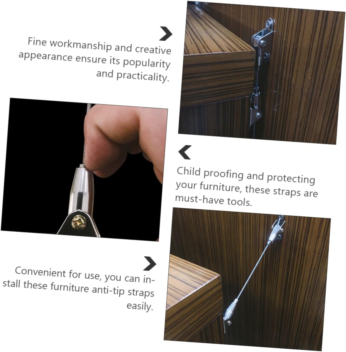 2 Sets Adjustable Furniture Safety Straps for Child and PET Proofing Metal Anti-Tip Furniture Anchors for Cabinets and Bookshelves