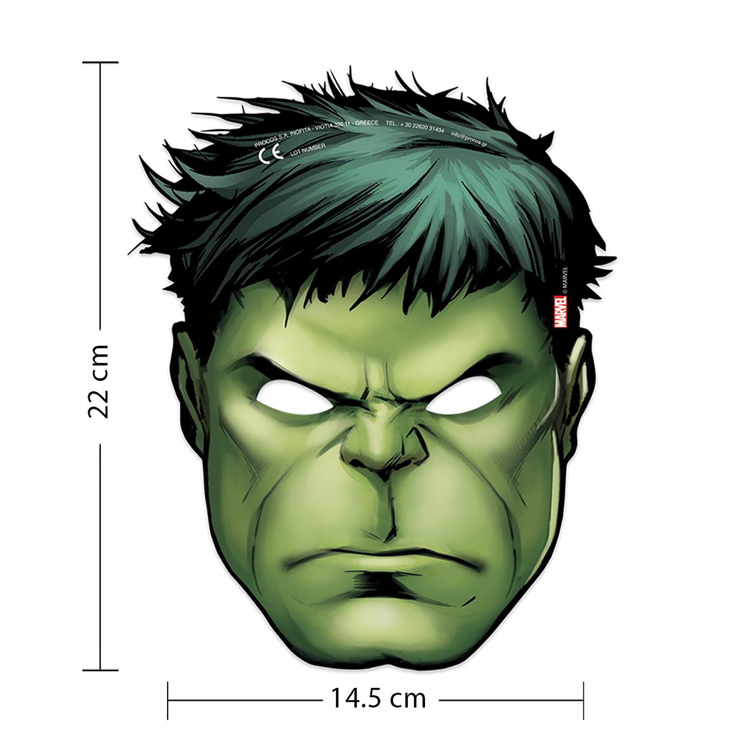Procos 87976 - papierowe maski Mighty Avengers, 6 sztuk, rozmiar 22 x 14,5/19 cm, z gumką, prezent dla gości, karnawał, urodziny, impreza tematyczna