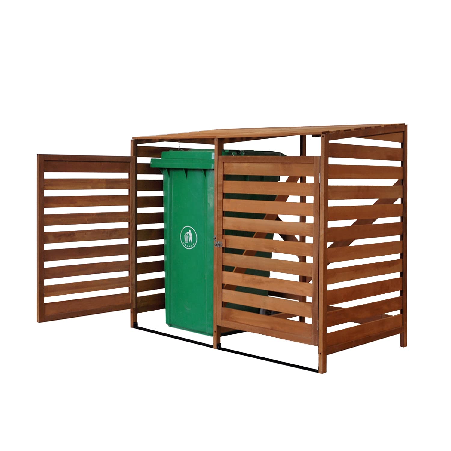 Double Wheelie Bin Storage for 2 Bins, Wooden Garden Outdoor Rubbish Dustbin Shed, Conceal 2 x 240L Bins, Sturdy & Durable Timber Trash Cover with Secure Lock & Easy Assembly