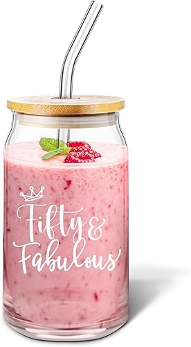 Miniatura 7 de Nuanchu Regalos de cumpleaños para mujer, vasos de vidrio con tapas y pajitas 16, 21, 30, 40, 50, 16 onzas, vasos de café, vasos para beber, regalo