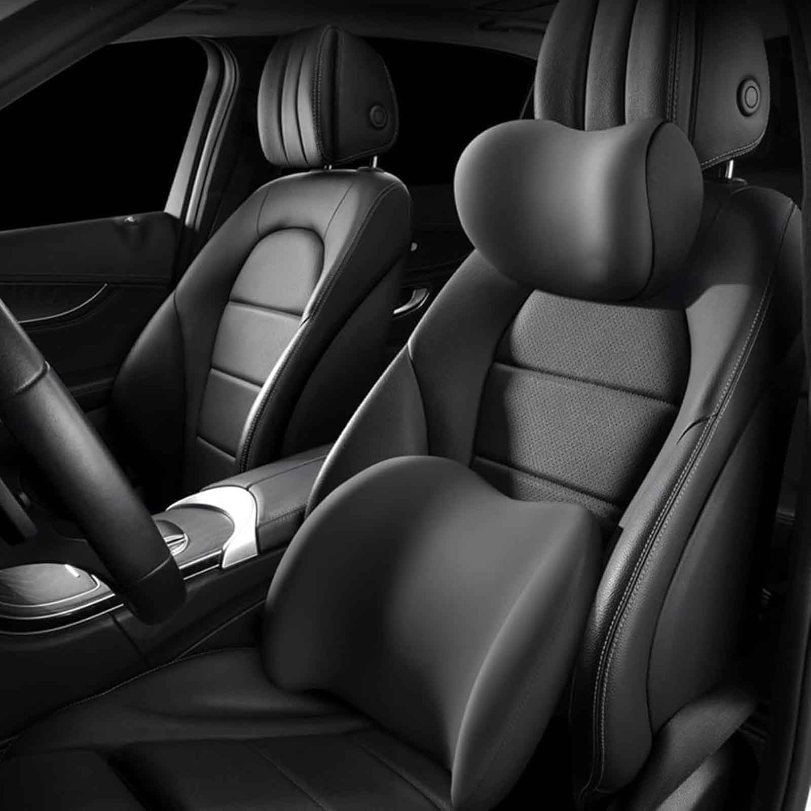 Coche Reposacabezas Cojín Lumbar para Citroen C3 C4 C5 2017-2023, Espuma ViscoeláStica Respaldo Soporte Cojín Cervical con Correas Hombro Ajustables Accesorios,A/Black