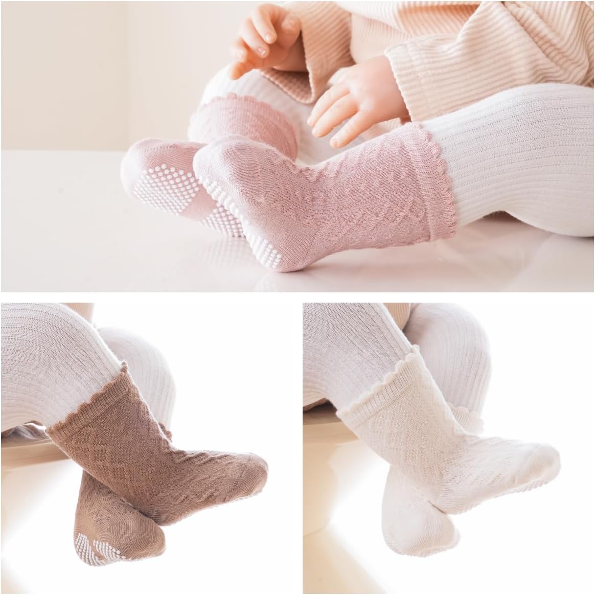 J Poqobog Baby Crew Socks,Grips Combed Cotton Socks Toddler Non-Skid for Girls,Boys Non Slip/Anti Skid 9-Pack