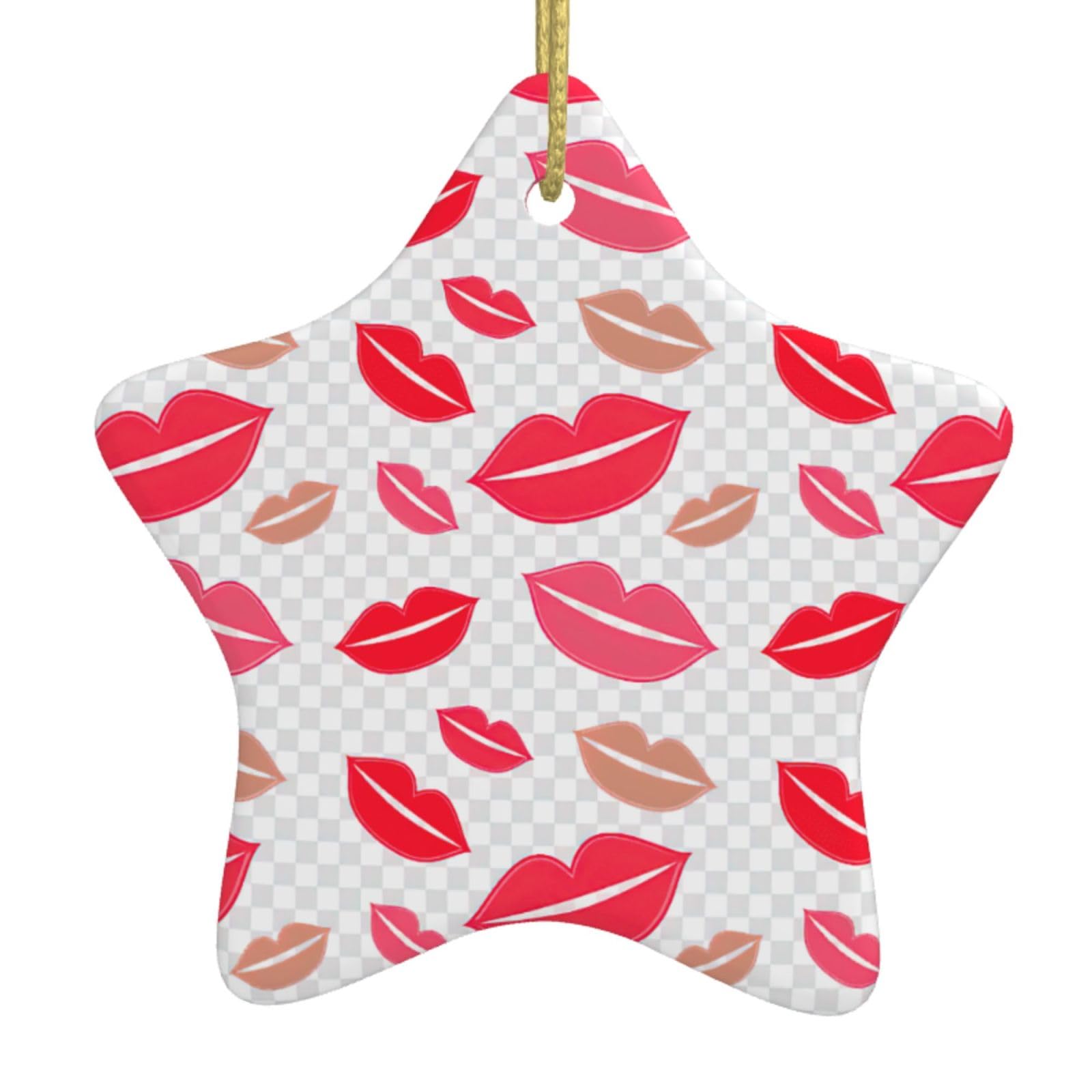 Lips Print Christmas Ornaments, Ceramic Hanging Ornament, Round Shape Decorations