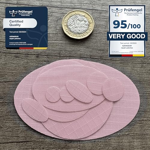 aZengear Repair Patches for Jackets, Tent, Shoe Toe, Air Mattress, Inflatables, PVC Gear - Waterproof, Self-Adhesive, Tear-Cold-Heat-Resistant, Down Puffer Coat (11 Pcs, Dusty Rose)