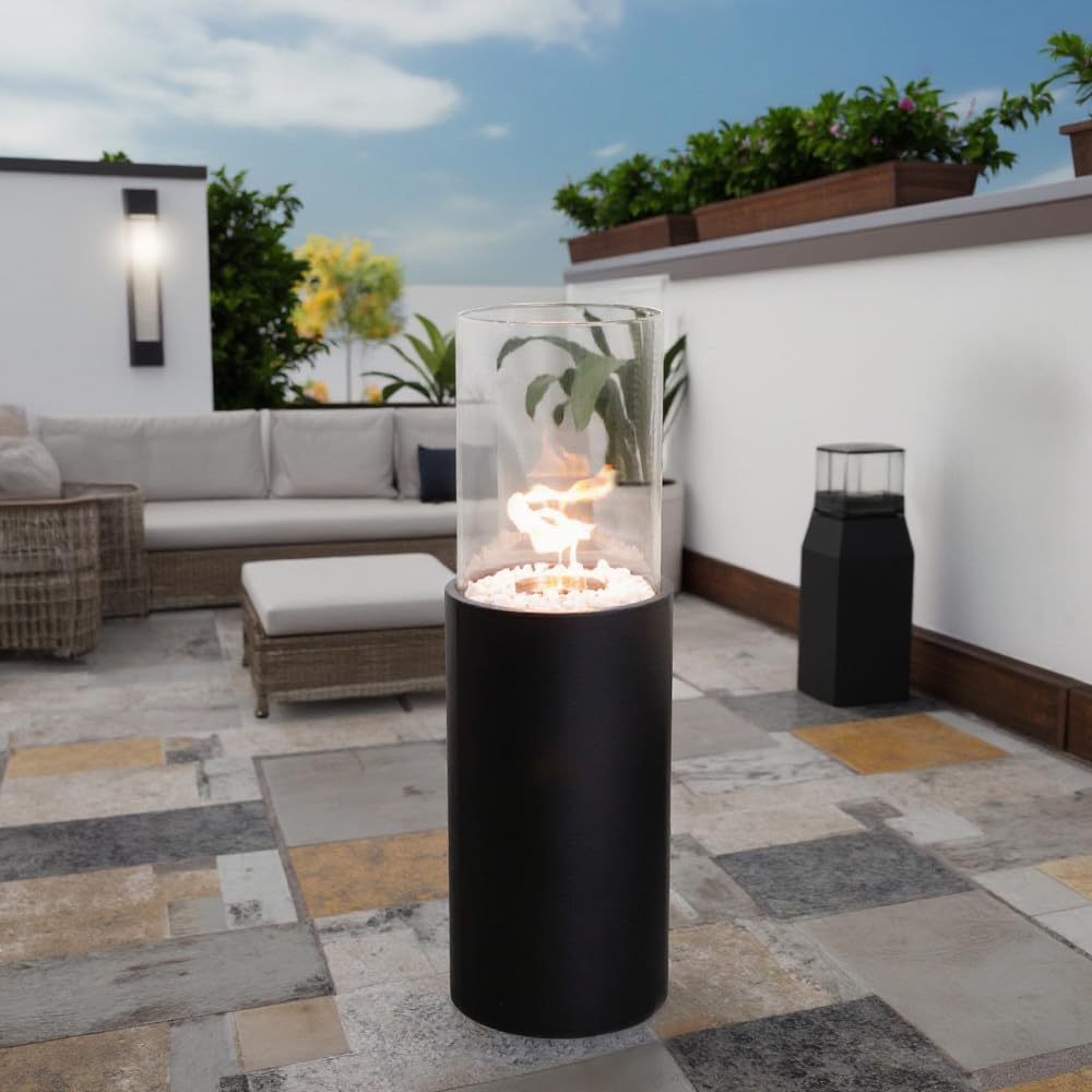 JHY DESIGN Chimenea de metal y cristal extra grande de 81 cm de altura