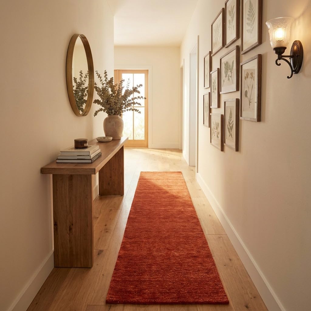 Morgenland Indo Gabbeh Naturals Teppich Handgewebt 100% Schurwolle Einfarbig Dunkelcamel 200 x 80 cm Läufer Flur, Schlafzimmer, Küche